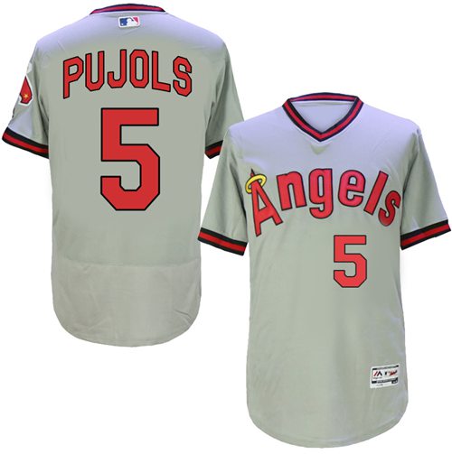 Angels of Anaheim #5 Albert Pujols Grey Flexbase Authentic Collection Cooperstown Stitched MLB Jersey - Click Image to Close